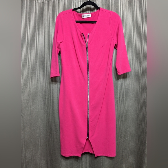 Womens Large Front Zip Long Sleeve Bodycon Midi Dress - Picture 1 of 3